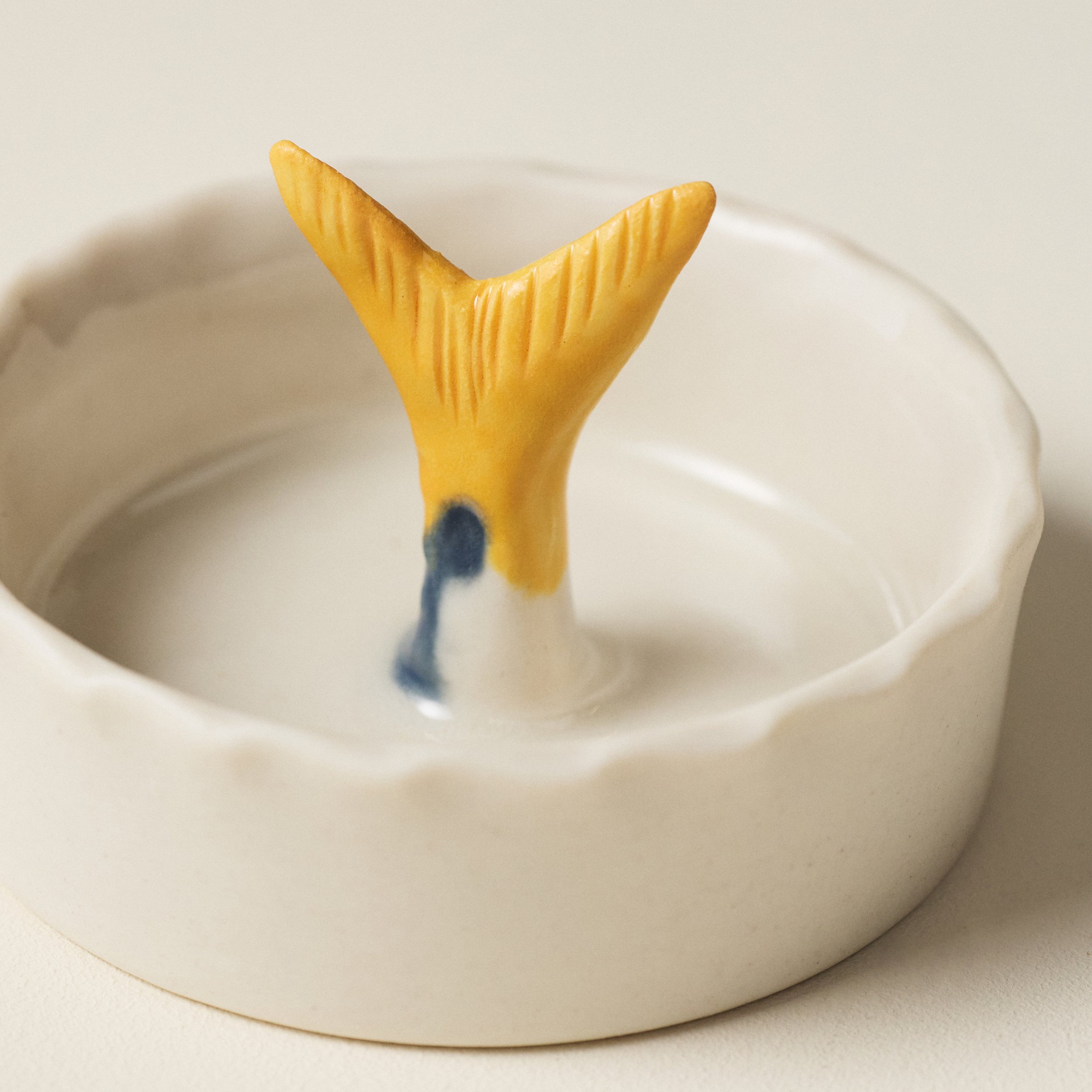 Overhead view of the PetitFelts Julian Tail ceramic salt dish