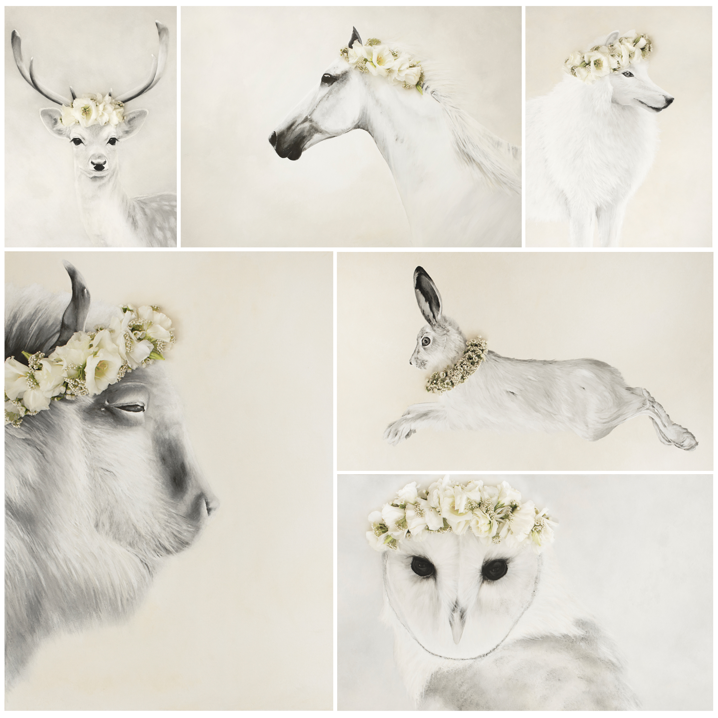 6 - Mixed Media 'FLOWER CROWN SPIRIT ANIMAL' Greeting Cards