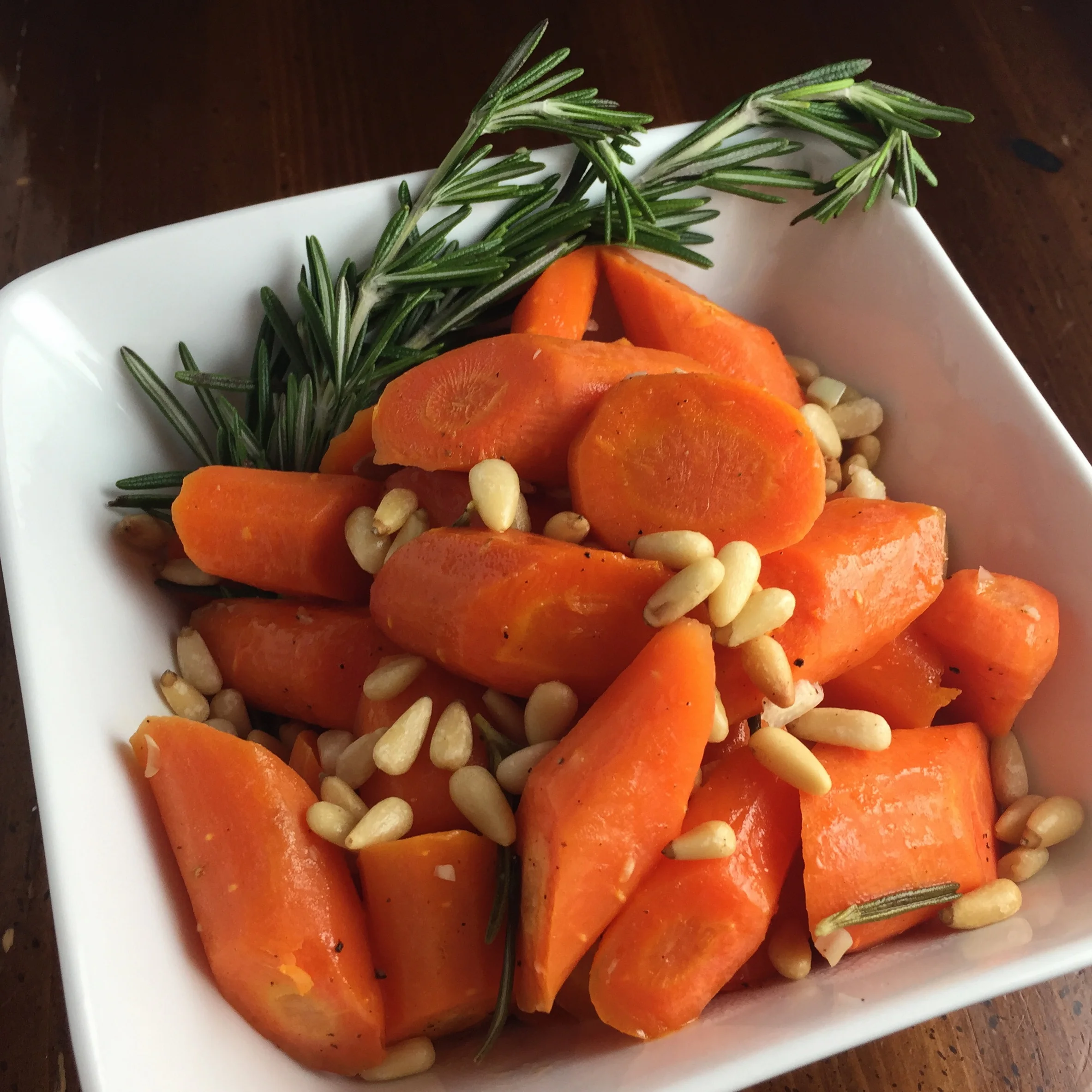 LEMON ROSEMARY ROASTED CARROTS WITH TOASTED PINE NUTS