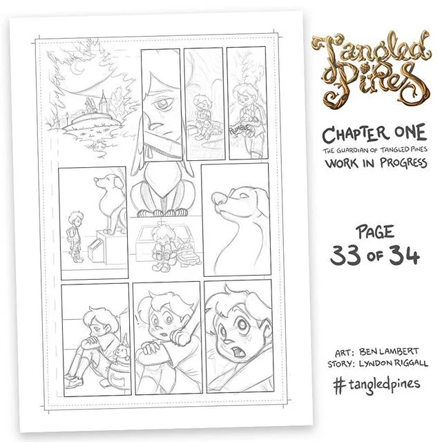 Ziggy stirs awake - somehow he’s slept until nightfall. He’s cold, hungry, and no less miserable. Will people always be so confusing, so cruel? Will he always feel an outsider? Alone beneath the park statue, he’s startled by a touch on his shoulder... #tangledpines #comics #wip