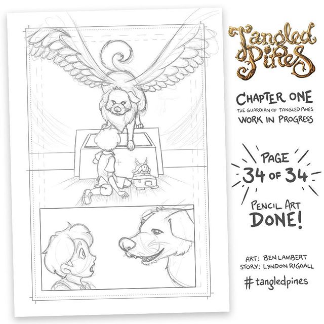 The statue...Frost Tooth has come to life! What’s going on? What does this mean?? We’ll find out in Chapter Two: The Secret of Tangled Pines!
With that, I have a full chapter’s worth of pencil art! It’s not a finished book yet, but it’s a major milestone and I’m taking it as a big win. Just a few things to sort out before I can get started on the final artwork. Watch this space!
#tangledpines #comics #wip