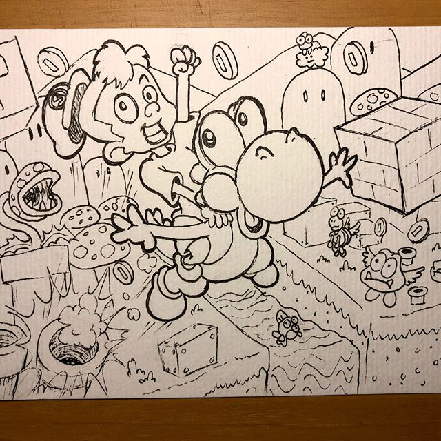 Itsa Uncle Ben&rsquo;s latest birthday card! This one is for Silas, who&rsquo;s just turned five and is all about his Mario. #birthdaycard #ink #nintendo #yoshi #mario