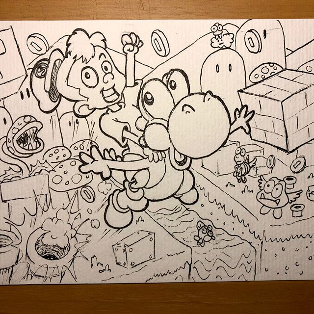 Itsa Uncle Ben’s latest birthday card! This one is for Silas, who’s just turned five and is all about his Mario. #birthdaycard #ink #nintendo #yoshi #mario