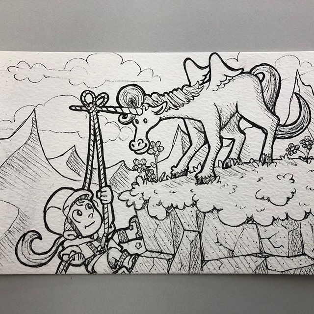 Elvina just turned eight and asked to go rock climbing with a unicorn. Can&rsquo;t ask for a better prompt than that! #birthdaycard #illustration #unicorn #rockclimbing #birthdaygirl #8yearsold #niecesrock