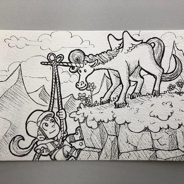 Elvina just turned eight and asked to go rock climbing with a unicorn. Can’t ask for a better prompt than that! #birthdaycard #illustration #unicorn #rockclimbing #birthdaygirl #8yearsold #niecesrock
