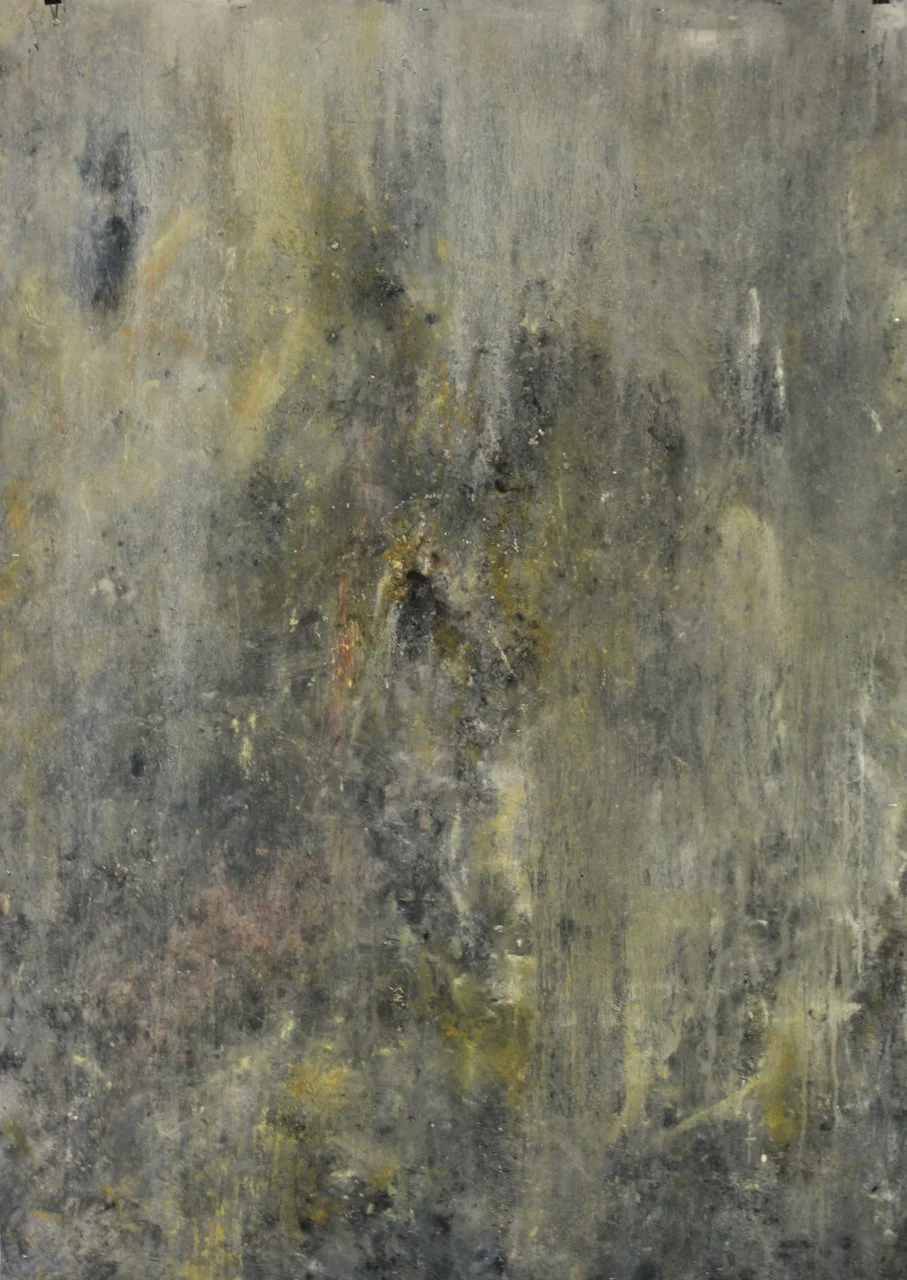 untitled, oil, ash on paper, 60" x 42"