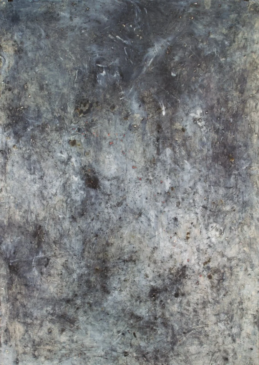 untitled, oil, ash on paper, 60" x 42"