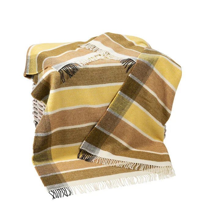 John Hanly Cashmere/Merino Wool Throw: Mustard/ Yellow/Cream/Grey Stripe —  Cottage Industry