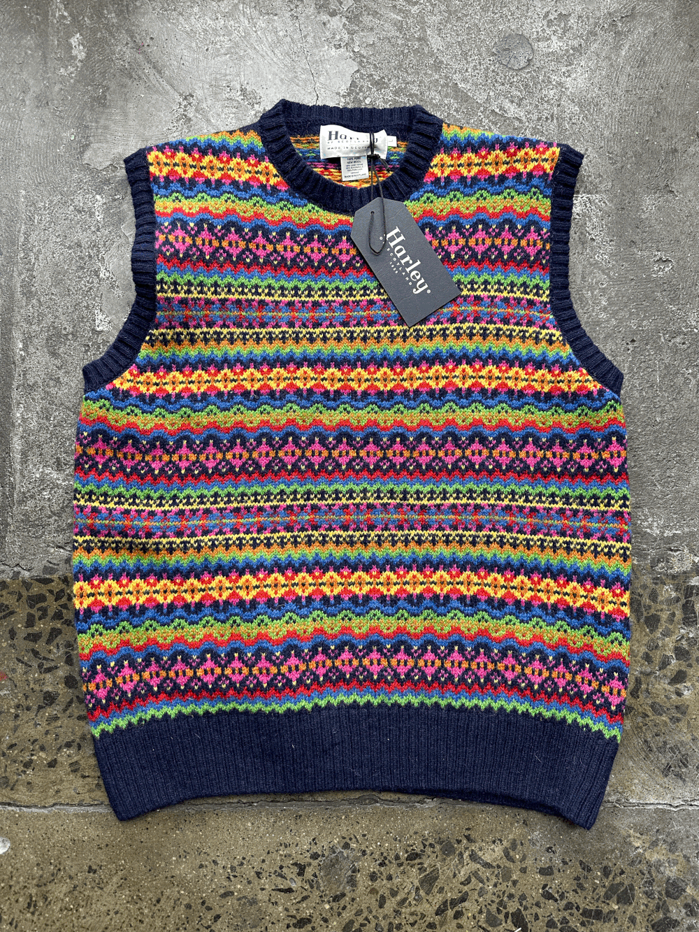 Harley of Scotland: L4880/1C Supersoft Fairisle Crew Neck Vest NEW NAVY —  Cottage Industry