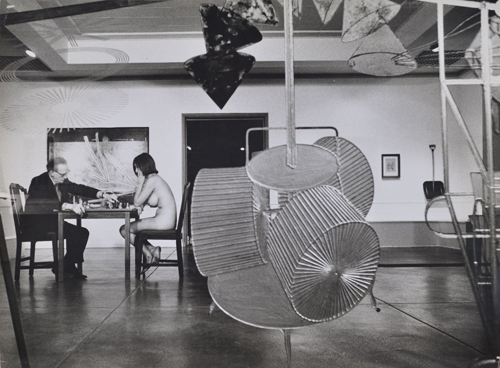 Marcel Duchamp and Eve Babitz at the opening of Marcel Duchamp: A Retrospective Exhibition, at the Pasadena Museum of Art in 1963. Photo: Julian Wasser. A whole other story.