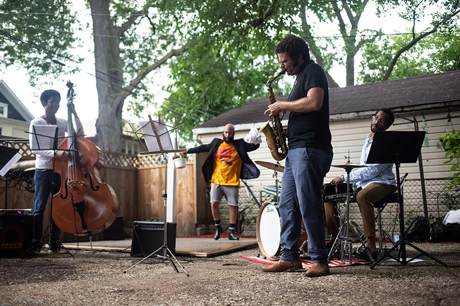 At 7326 S. Paxton, saxophonist and composer Greg Ward and his trio collaborated with dancer Jumaane Taylor on an original performance inspired by the history of the South Shore neighborhood and the beauty of hosts Jonita and Jeannine Sharpe’s home.