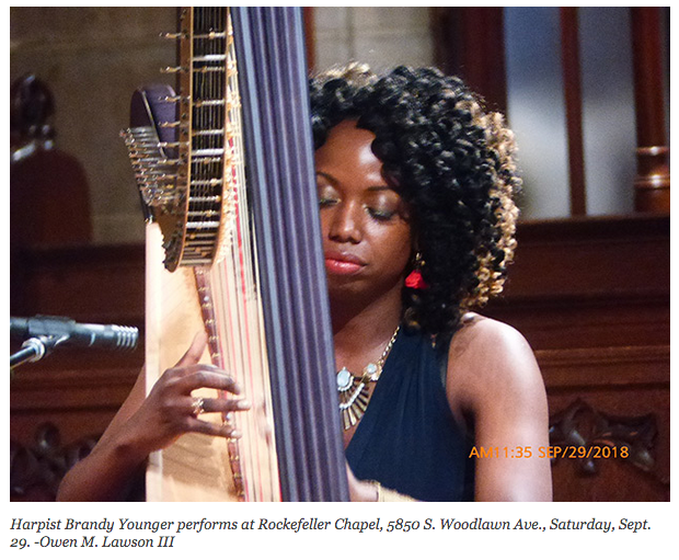 Saturday night concluded with saxophonist Ravi Coltrane’s performance at Rockefeller Chapel. With commanding statements that seemed to respond to the majestic room, he delivered a tribute to his mother, with harpist Brandee Younger filling Alice Coltrane’s role. Their exchange was weighty and intricate while conveying warmth that never delved into easy sentimentality. All of which fit with a festival geared toward binding a community. Fewer artists performed on a comparatively low-key Sunday, but a couple homages to Chicago legends reinforced how the festival carries traditions forward. Vocalist Dee Alexander honored soul, folk and jazz singer-songwriter Terry Callier at the Wagner Stage with extroverted flights that ended with a spirited spoken word take on his “Lazarus Man.” Pianist Jason Moran’s solo set at the Logan’s performance hall celebrated his mentors Muhal Richard Abrams and Willie Pickens, displaying how they taught him to thrive in his instrument’s highest and lowest registers. Moran also spoke about how much they inspired him as a teacher, words were not lost on the numerous students in the room.