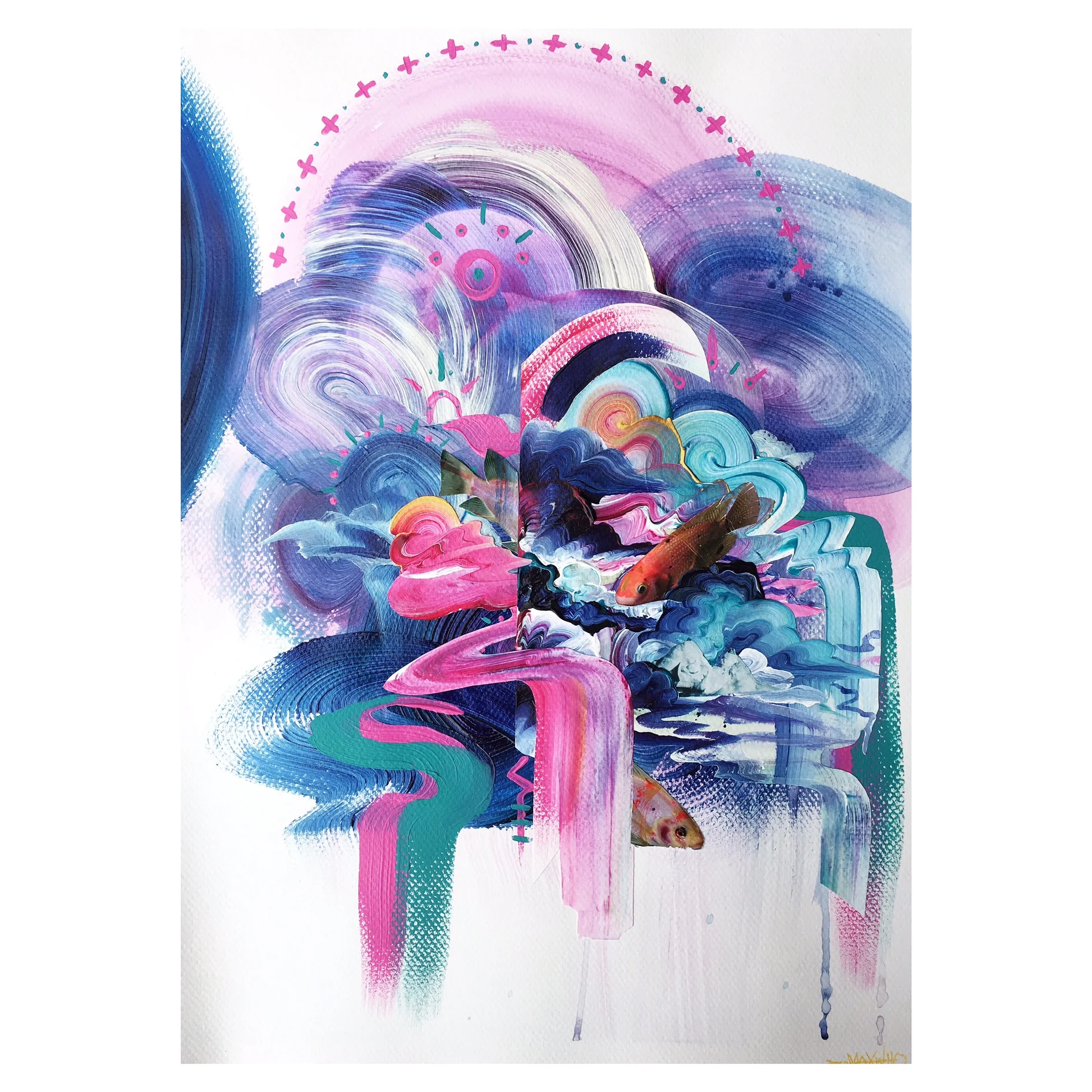 'Fairy Floss Flow' Mixed media collage and acrylic painting