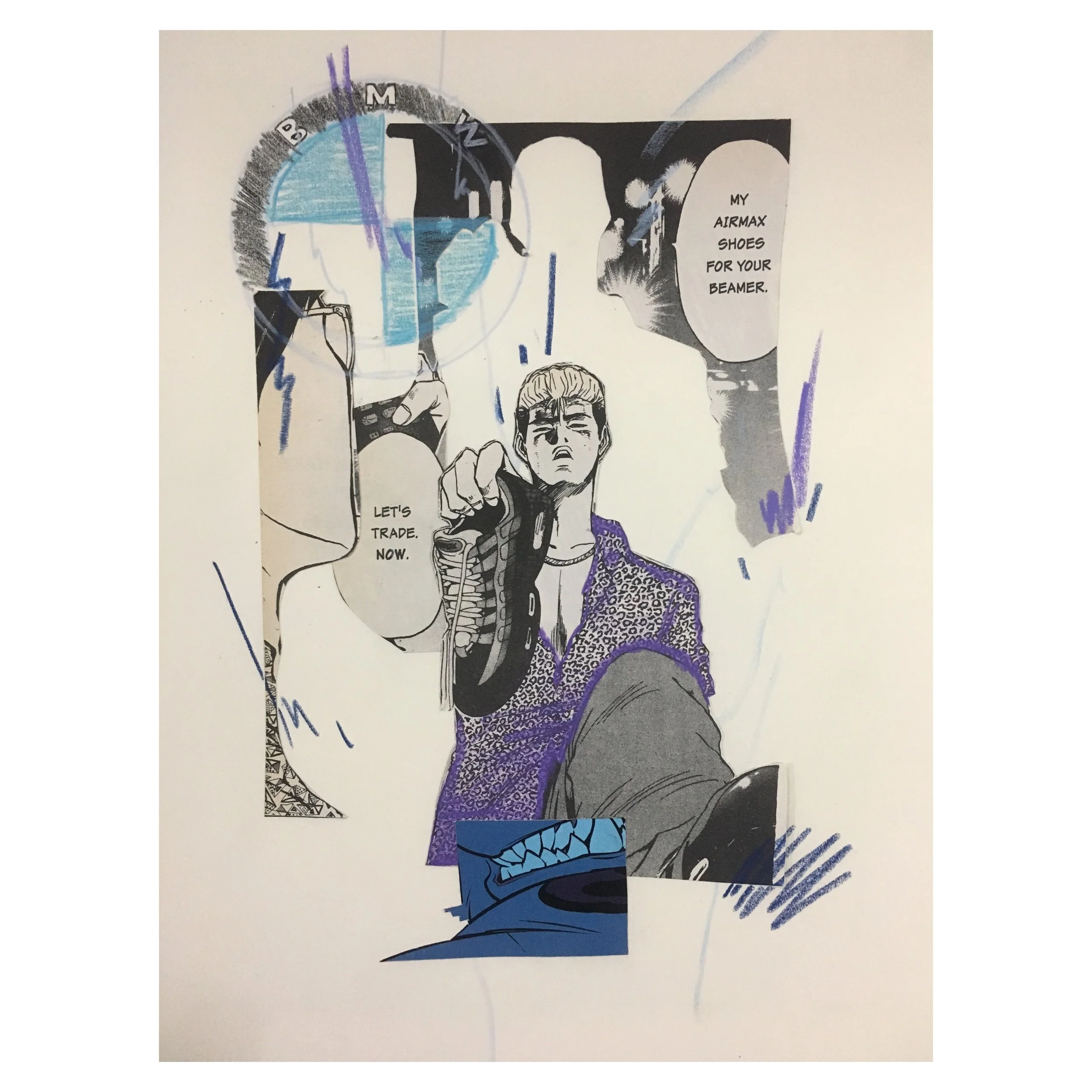 'TRADE' - COLLAGE AND CRAYON On Paper - 21 x 29.7