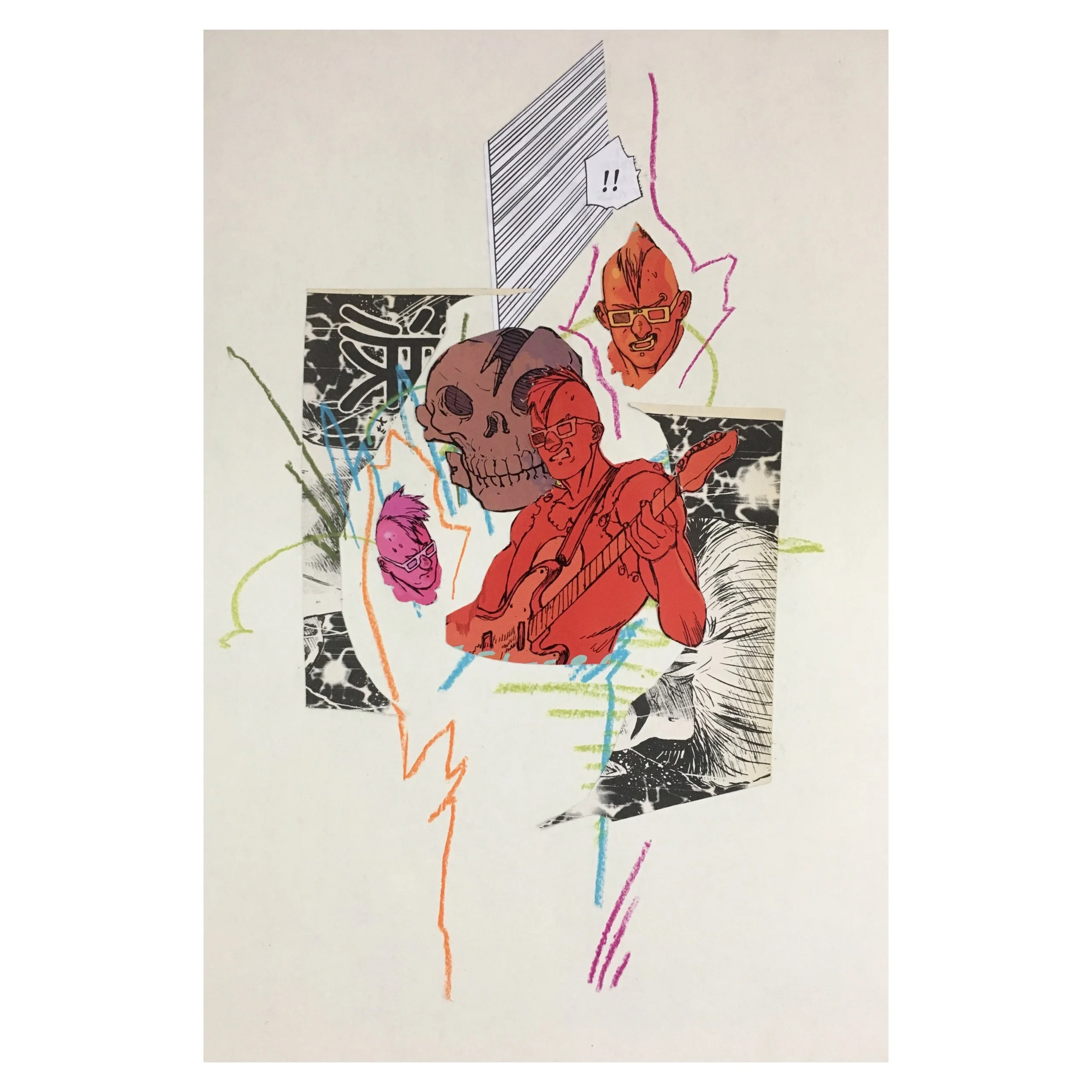 'he's in the band' - COLLAGE AND CRAYON On Paper - 21 x 29.7