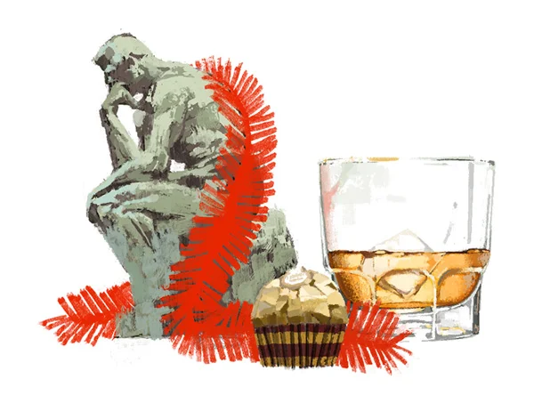The Thinker, a chocolate and a short of scotch&nbsp;for Out There / Fererro Rocher by Marc Aspinall