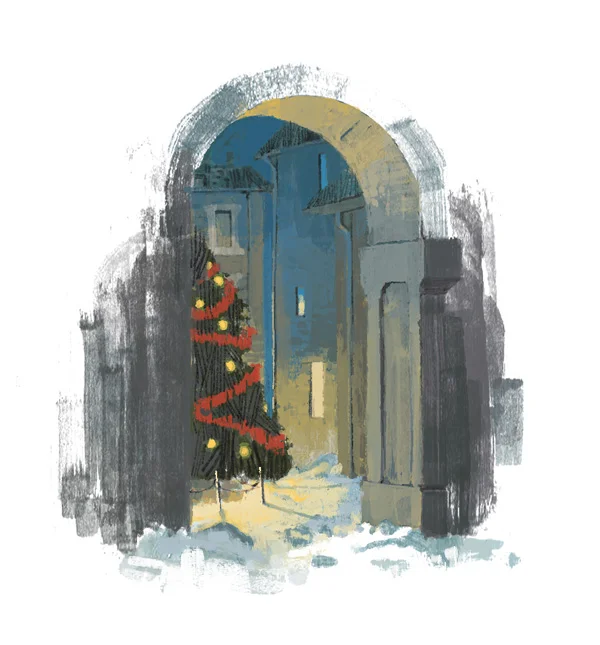 A small corner of the town, illuminated by a Christmas tree&nbsp;for Out There / Fererro Rocher by Marc Aspinall