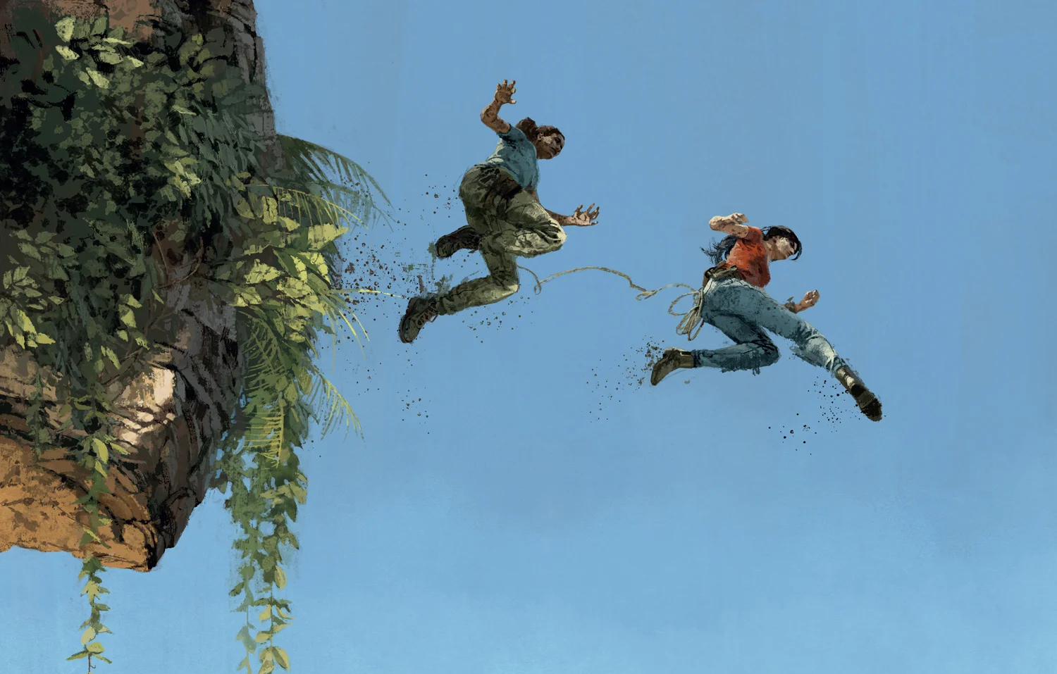 Nadine and Chloe crossing the Western Ghats for Uncharted The Lost Legacy Vinyl artwork for Iam8bit by Marc Aspinall
