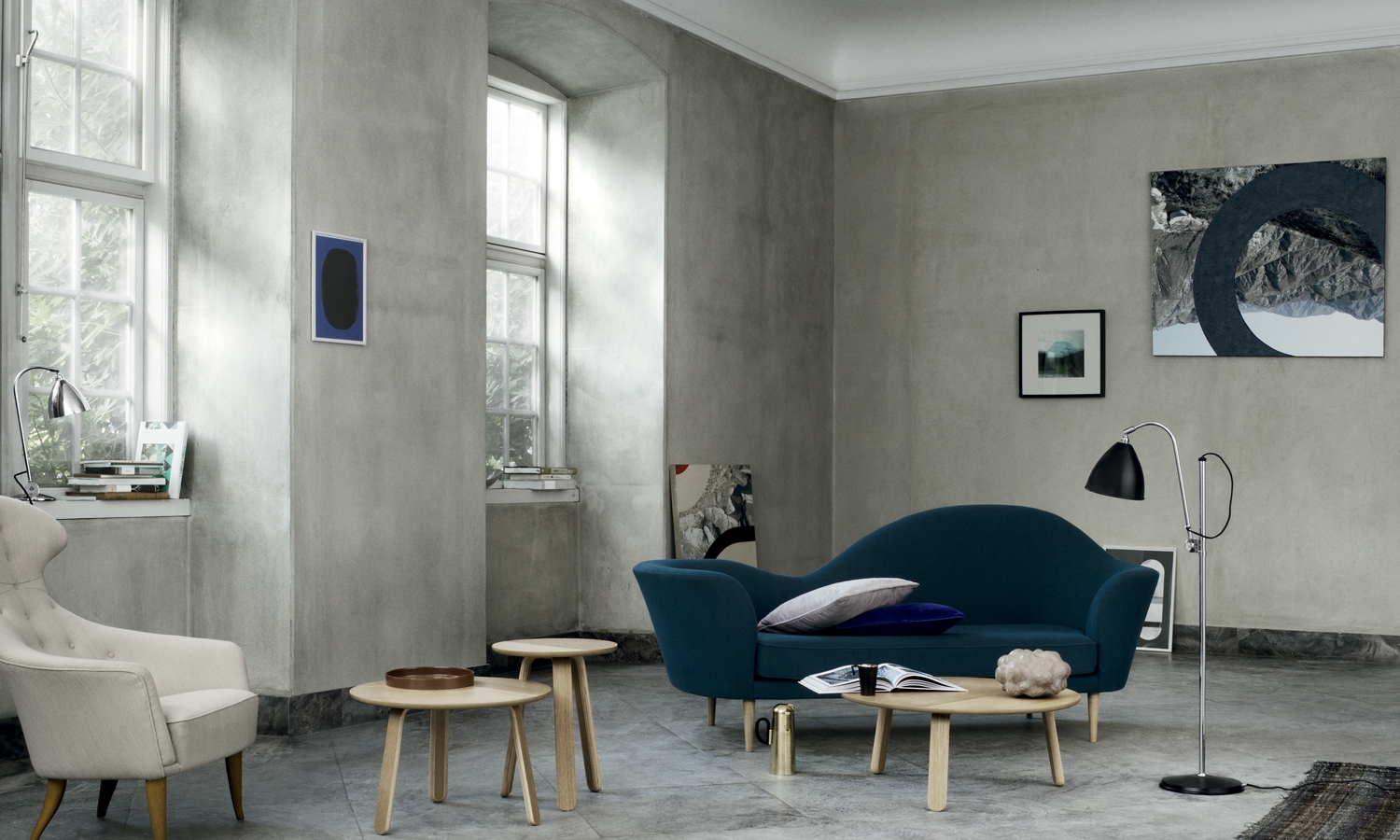 Grand Piano Sofa, Gubi Bestlite, Paper side tables by Gubi