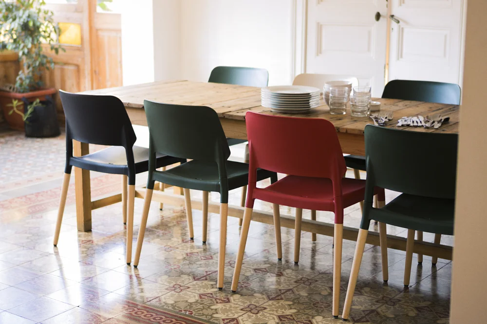 New RED Belloch stacking chair by Lagranja Design, 2009 - starting at $360 List with Beech legs.