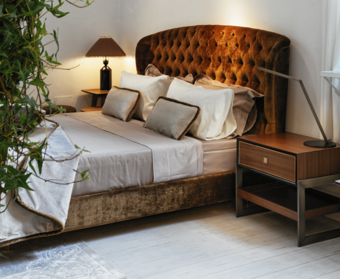 Savoi Bed with Madison bedside table from Black Tie