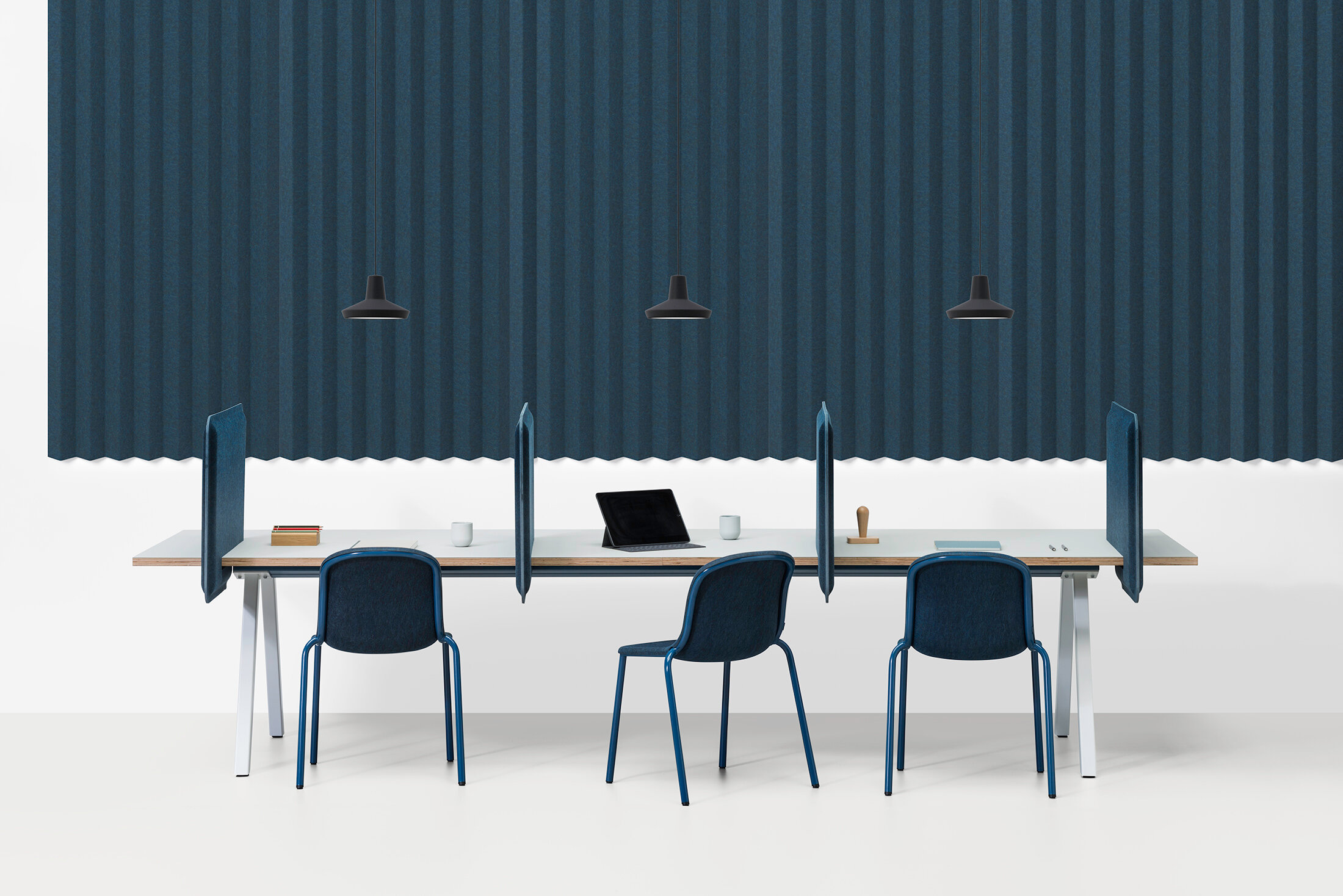 DeVorm Acoustical panels and LJ2 stacking chair
