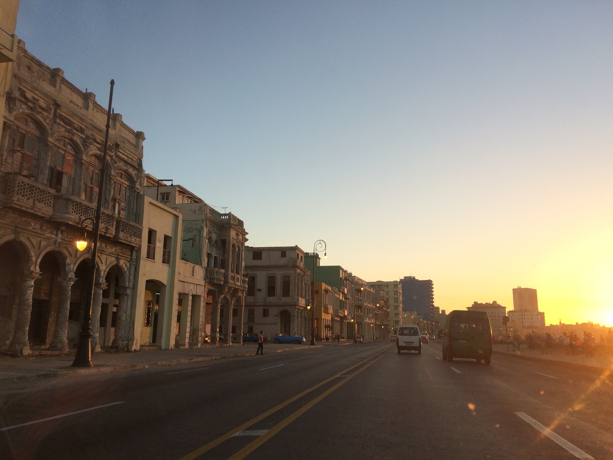 Driving down the Malecon at sunset.