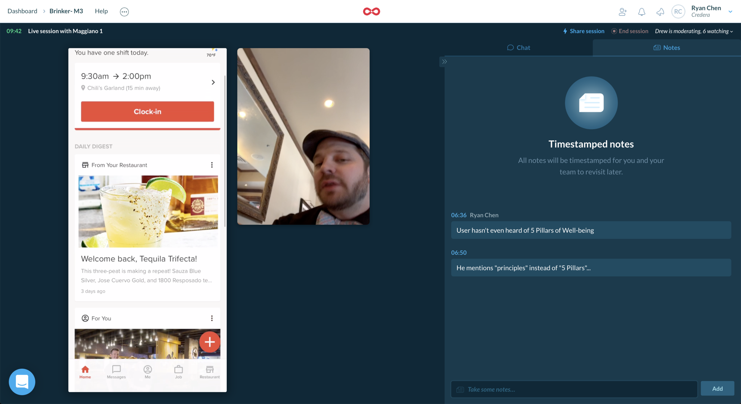 Screenshot of user testing session via Lookback