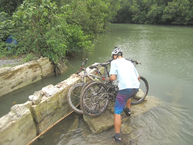 Transporting the bikes across