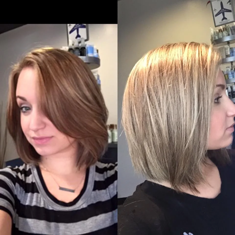 From dark to light! Utilizing the baby-light technique, we got rid of some of the dark pieces and created a brighter, ashier blonde. Done by Sarah H