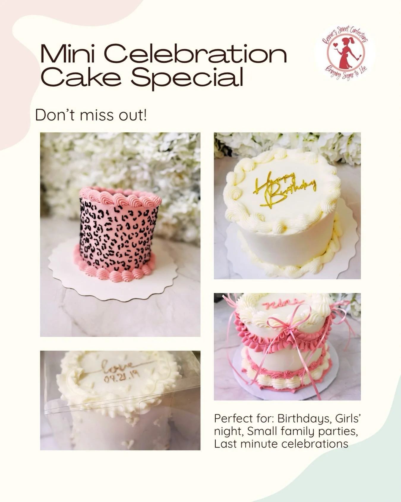 MINI CELEBRATION CAKE SALE IS BACK! 

Big celebrations aren&rsquo;t the only ones that deserve a beautiful cake! 💕 Our Mini Celebration Cakes are perfect for birthdays, girls&rsquo; nights, intimate gatherings, last-minute celebrations, or just beca