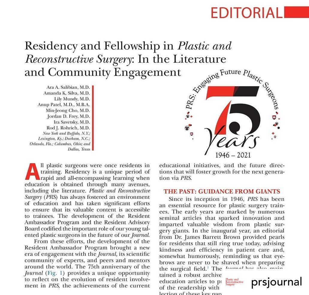 Amazing work by our fellow @arasalibianmd !
Posted @withregram &bull; @prsjournal Over the past 75 years, PRS has become an engaging and interactive educational tool for residents to learn cutting-edge, evidence-based plastic surgery through multiple