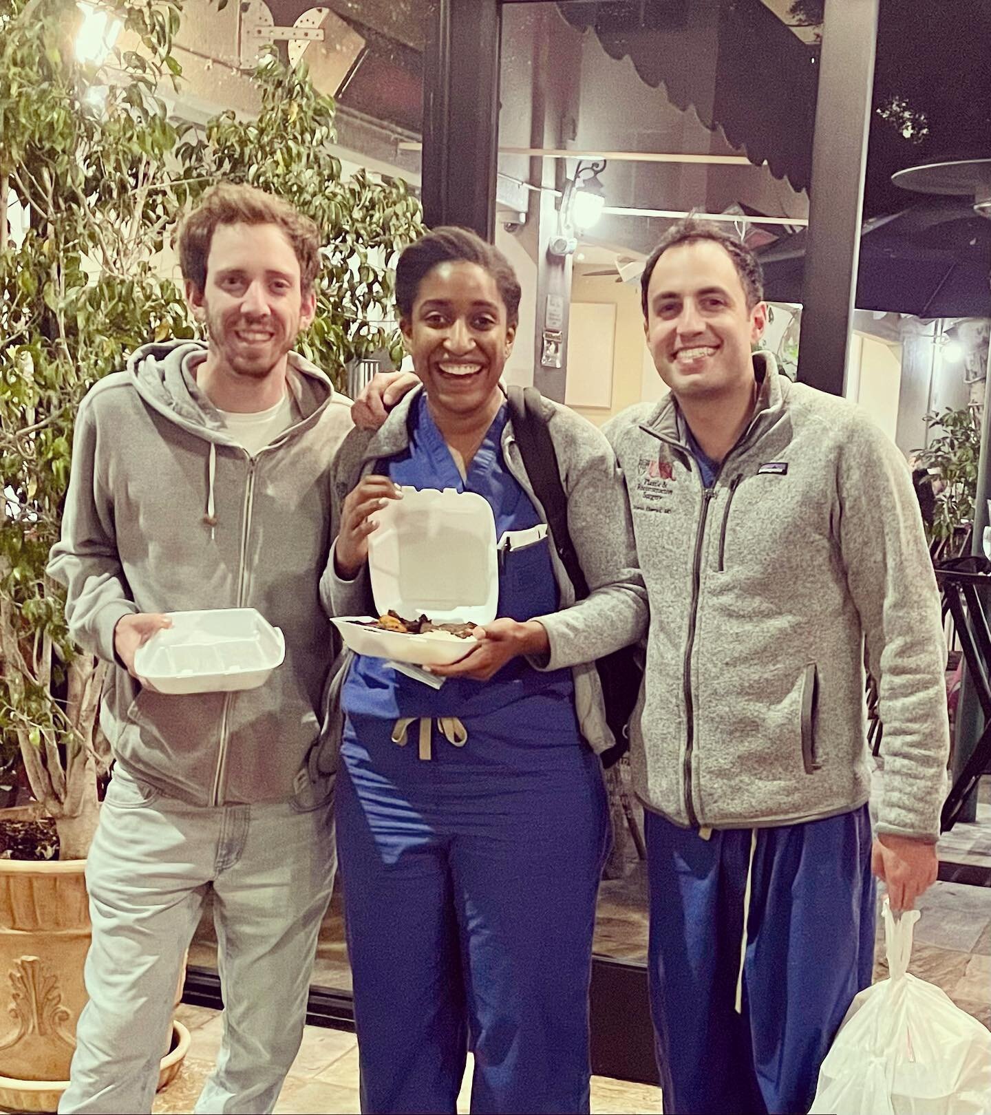 Only thing hotter than the burn unit OR? The kabobs at @raffisplace ! PGY5 Naikhoba Munabi and PGY2&rsquo;s Michael Cooper and Shervin Etemad enjoyed a delicious dinner together after a fun day of burn reconstruction. We love grabbing team dinners an
