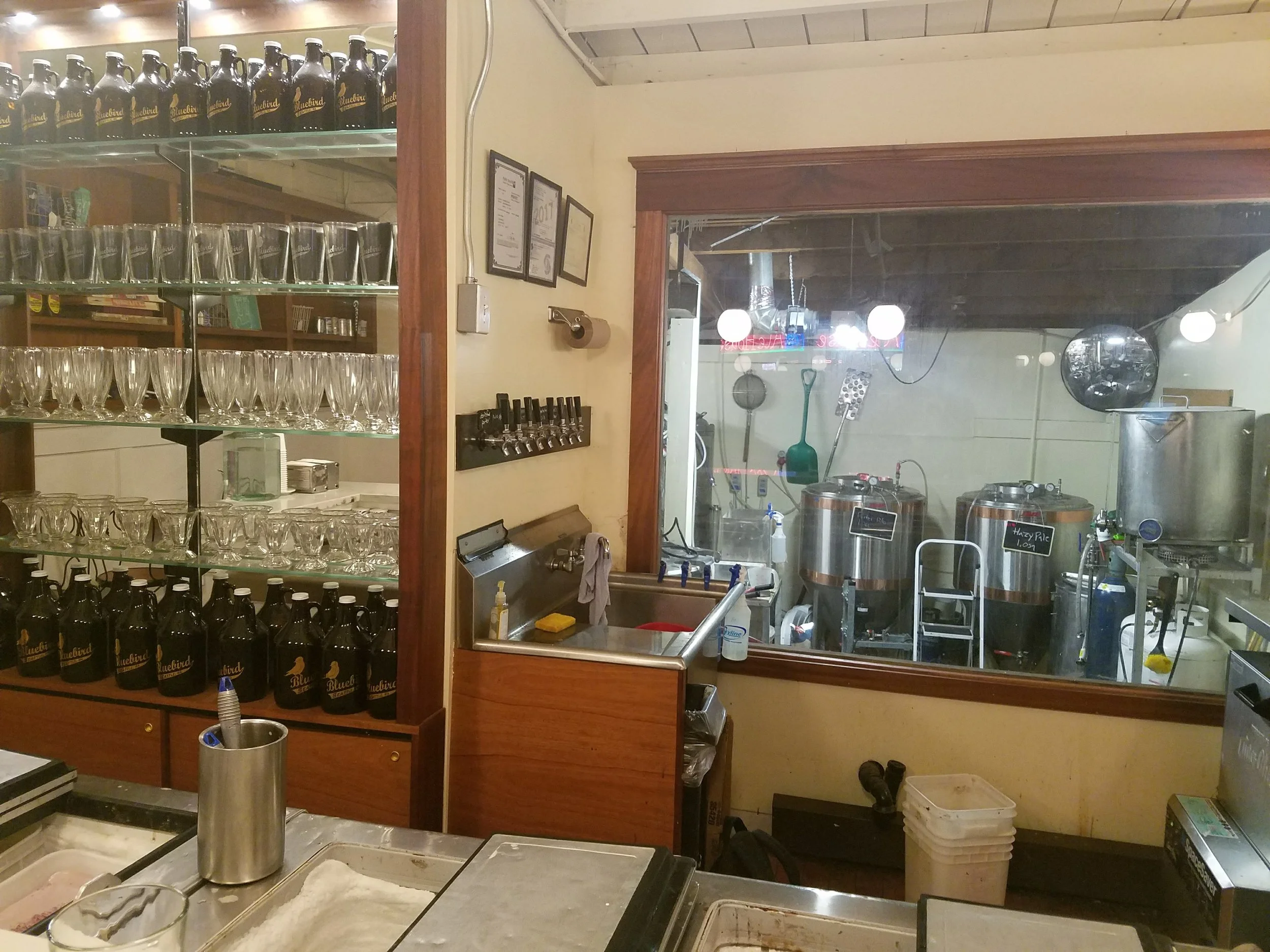 Bluebird Brewery and ice cream shop. Tiny little brewery in the back