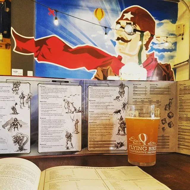 Prepping to run a little DnD at Flying Bike for board game night. I have high hopes for what will happen when I combine my two favorite things but low expectations. The amount of pitchers I'm about to imbibe is gonna make DMing tricky. 
#boardgames #