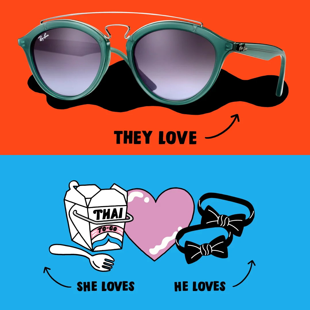 Whether you’re perfect V-day means going out or taking out, you can both rock Gatsby glasses #oppositesattract