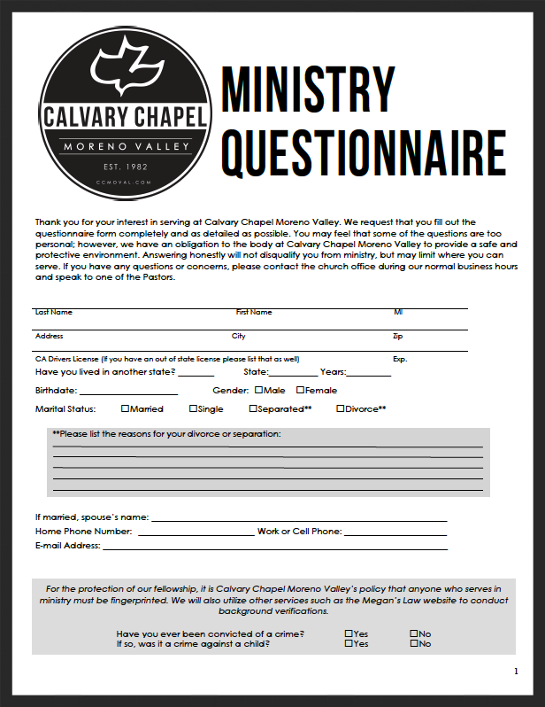 Ministry Questionnaire