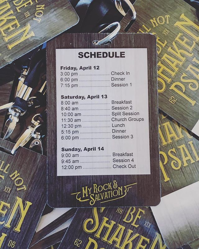 \\\ Alright y’all, we’ve got less than 7 hours until the retreat check-in kicks off! Here’s the schedule for those coming up a little later.
We’ll see you up the mountain in a bit! Drive safe and God bless!
#WEwillNOTbeSHAKEN2019