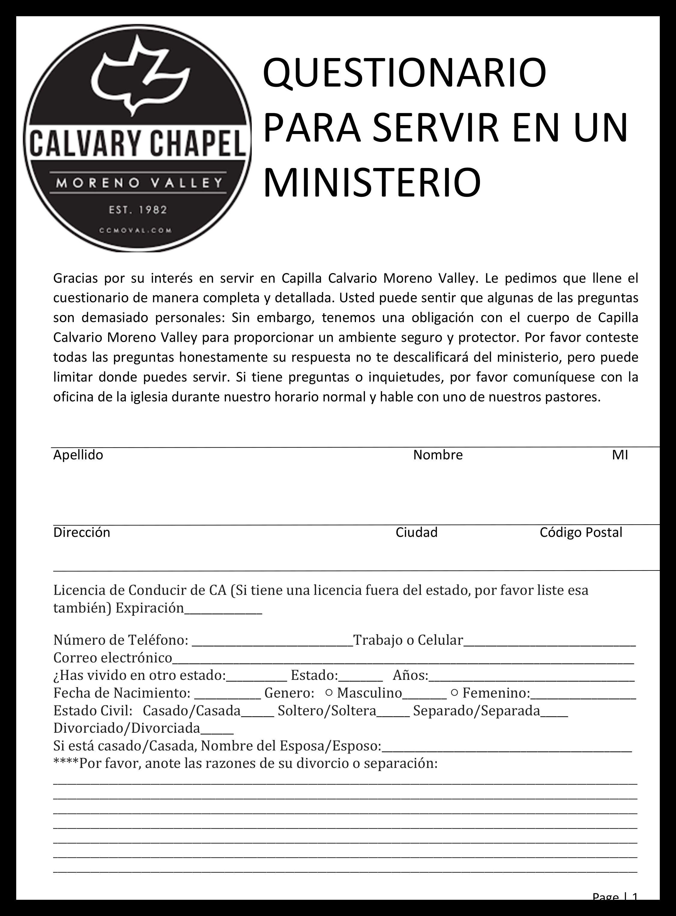 Questionario del Ministerio