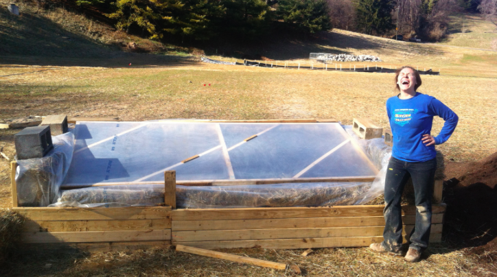 I helped make this hotbed at a past educational farming gig with my lovely cofarmer Emily (above, cackling in triumph). It provided the very first ever round of vegetable starts in the spring of 2014, and now just look how that farm has grown !