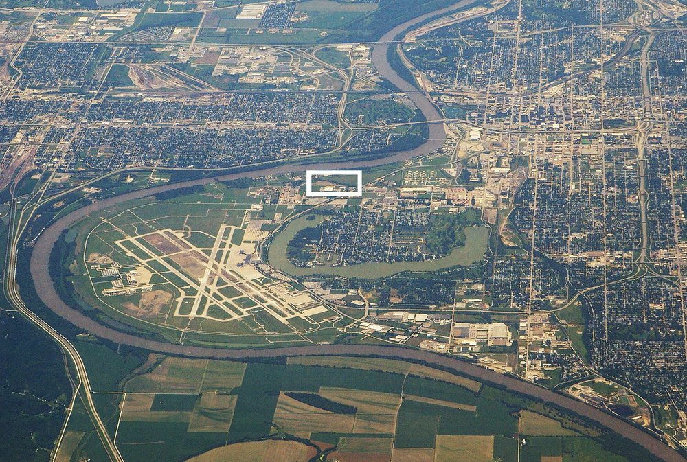 Aerial view of the Soil Dynamics Downtown Omaha yard