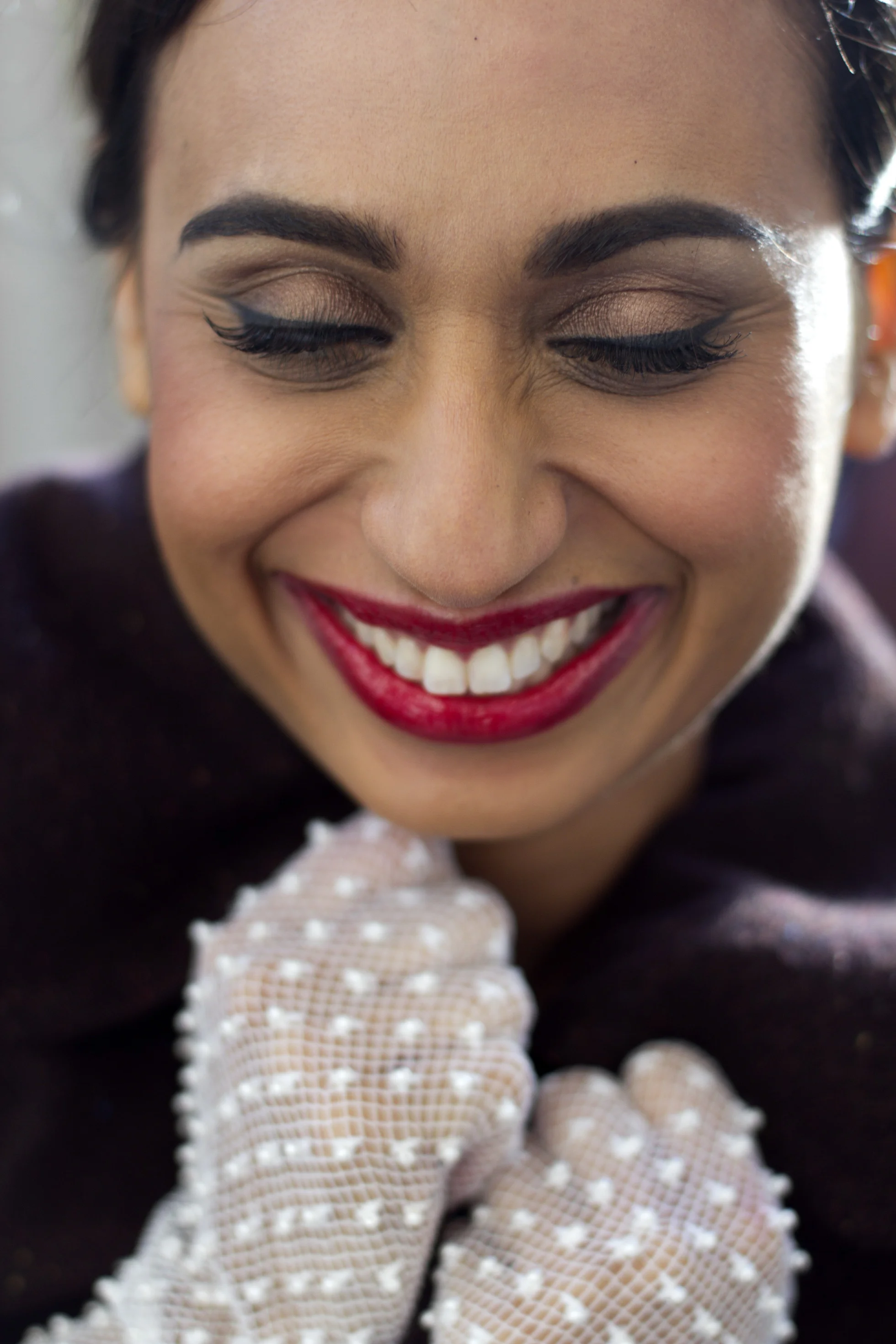The face of delight, even when she was freezing!