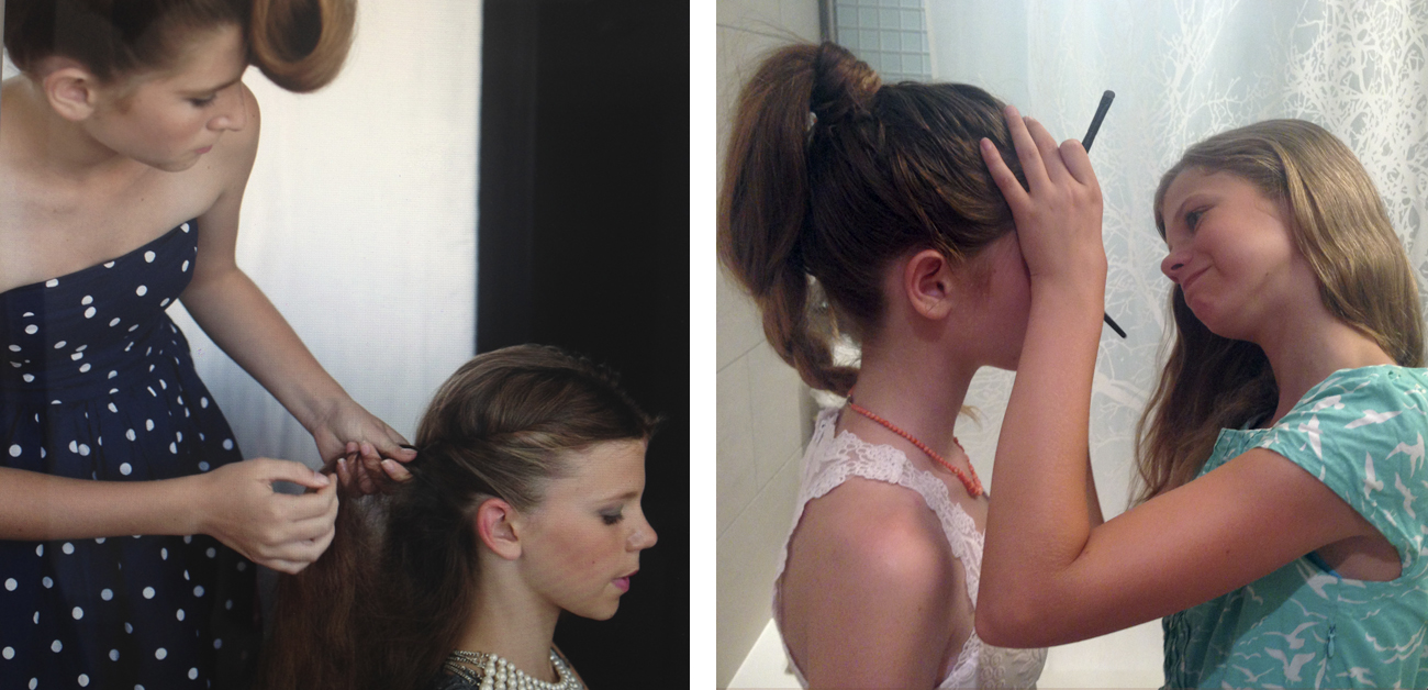 Doing each other's hair and makeup. 