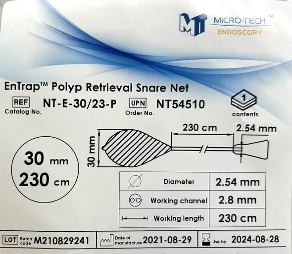Micro-Tech NT-E-30/23-P Endoscopy Polyp Retrieval Snare Net 2.8mm - 230cm