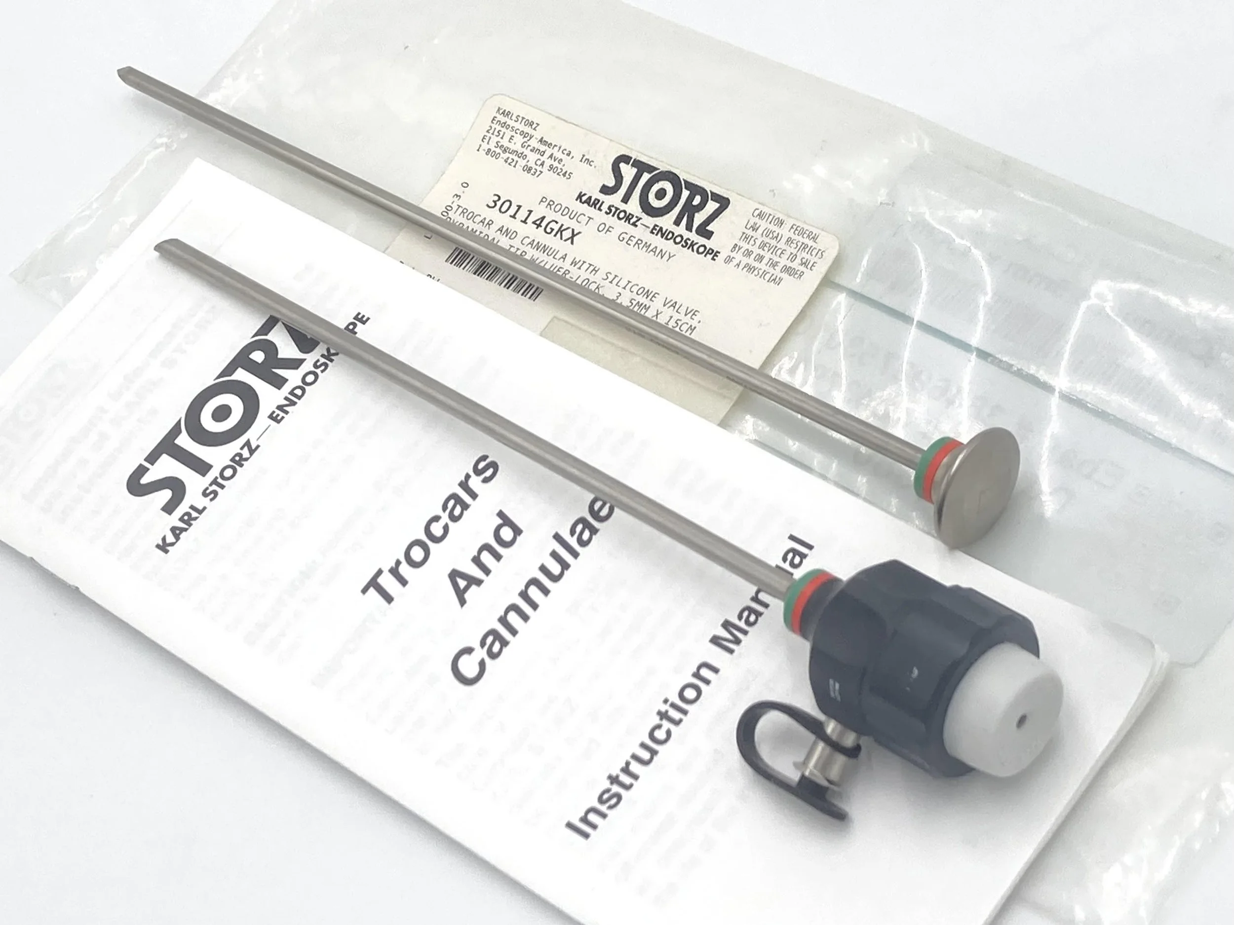 Karl Storz 30114GKX Trocar and Cannula with Silicone Valve, Pyramidal Tip 3.5mm