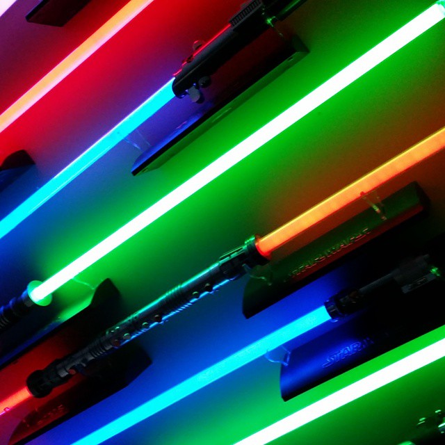 FX Lightsabers on display in the Treasure Room.