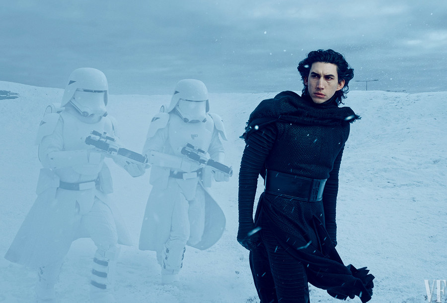 Annie Leibovitz captures two First Order Snowtroopers following closely behind Kylo Ren (played by Adam Driver). Vanity Fair-June 2015