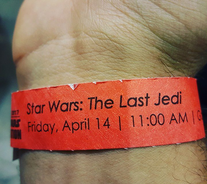 Wristbands for The Last Jedi Panel handed out at 6 A.M.