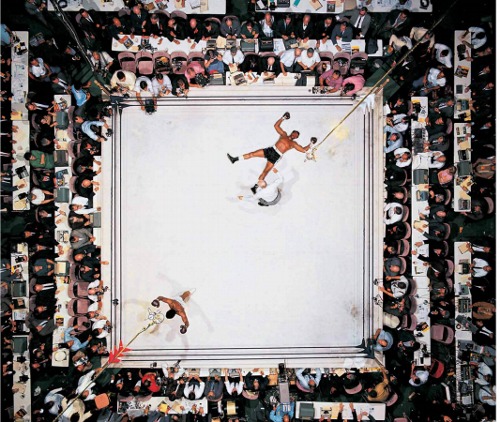 Aerial Shot of Muhammed Ali after knocking out Cleveland Williams in 1966.