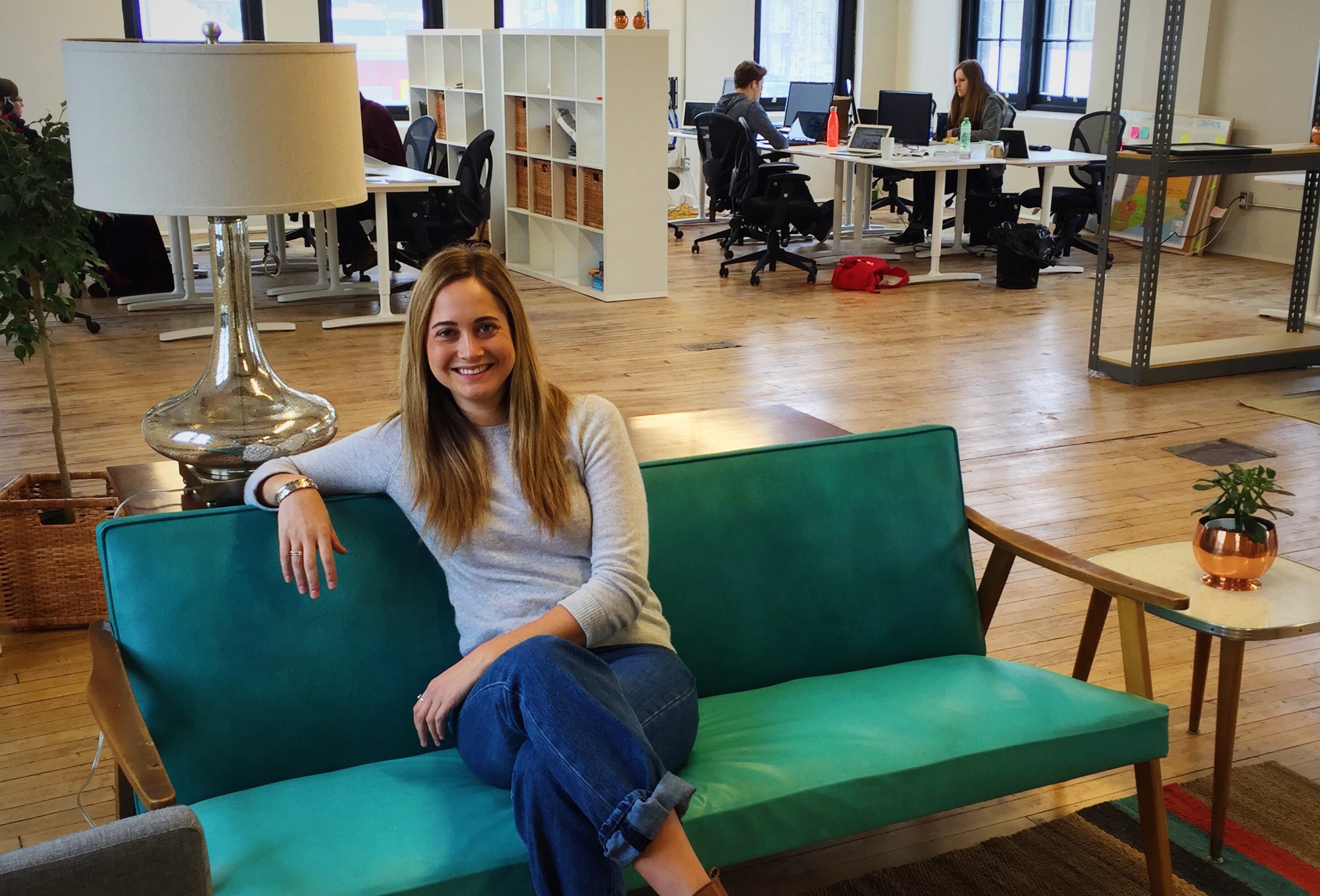 Laura Brodie enjoying Bridgit's new office